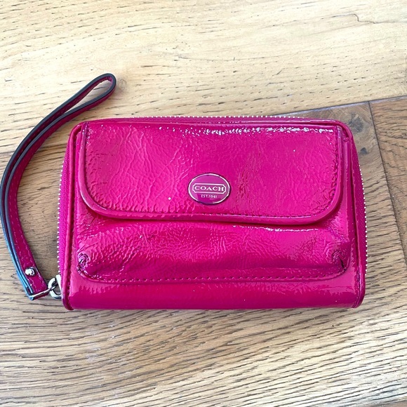 Coach Handbags - COACH Pink Zip Around Patent Leather Wristlet Wallet